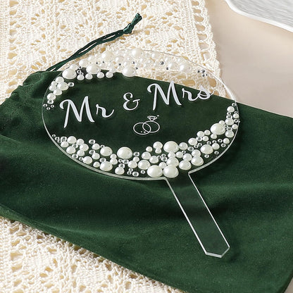 Coucoland Mr and Mrs Cake Topper - Heart Wedding Cake Decor with Rhinestones and Pearls for Engagement Bridal Anniversary