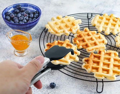 Mini Waffle Tongs by StarBlue Green – 8 Inches Silicone and Nylon Serving Tongs with Non-Slip Smooth Handles, Non-Scratch and Dishwasher Safe, Multipurpose Spatula for Belgian Waffle Serving