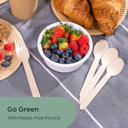 PURPLECLAY Wooden Disposable Utensils Set, 360 PCS Compostable Silverware (120 Forks, 120 Spoons, 120 Knives) Eco Friendly, Plastic-Free Cutlery for Parties & Catering, Alternative to Bamboo Utensils