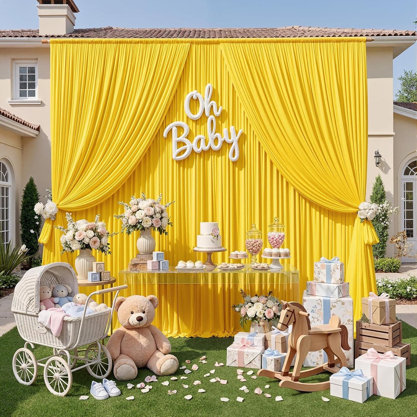 10ftx10ft Black Backdrop Curtains for Weddings Parties, Wrinkle Free 2 Panels Silky Polyester Photo Backdrop Drapes Back Drop Cloth Drapery for Birthday Mother'sDay Photography Background