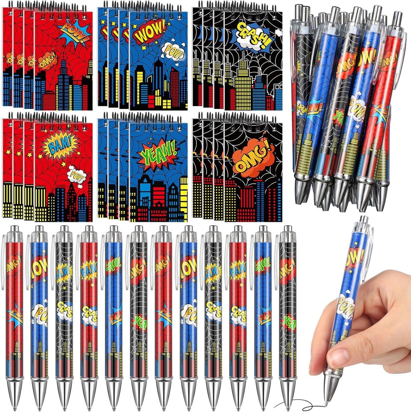 48 Piece Spider Party Favor Include 24 Pcs Notebooks 24 Pcs Ballpoint Pens Red Black Spiders Party Favor Teacher Classroom Rewards Supplies Theme Birthday Partys Gift(Classic)