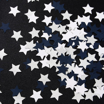 300pcs Navy Blue White Silver Confetti,Glitter Paper decor Twinkle Little Star Table Confetti,Birthday Graduation 2024 Fathers Day Wedding Baby Shower Party Decorations Circle Dots Lasting Surprise