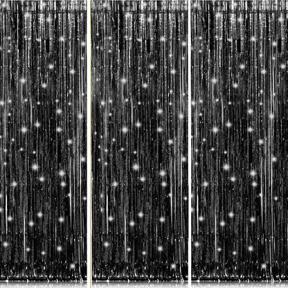 Birthday Party Decorations: 3 Pack 3.3 x 9.9 ft Gold Foil Fringe Curtains Party Supplies, Tinsel Curtain Backdrop for Parties/Birthday/Photo Booth