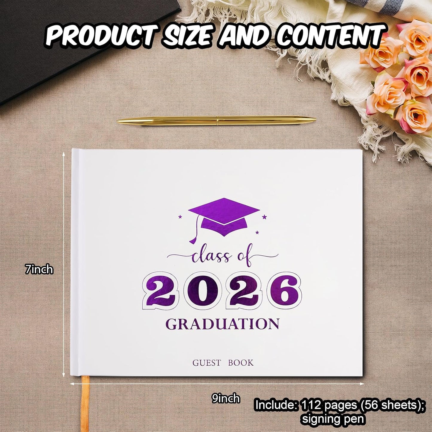 Graduation Guest Book, Class of 2026 Graduation Guest Book with Pen, Hardcover Guest Sign in Book, Memory Scrapbook, Graduation Decorations, Grad Party Supplies for High School，College (Blue)