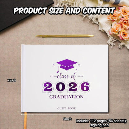 Graduation Guest Book, Class of 2026 Graduation Guest Book with Pen, Hardcover Guest Sign in Book, Memory Scrapbook, Graduation Decorations, Grad Party Supplies for High School，College (Blue)