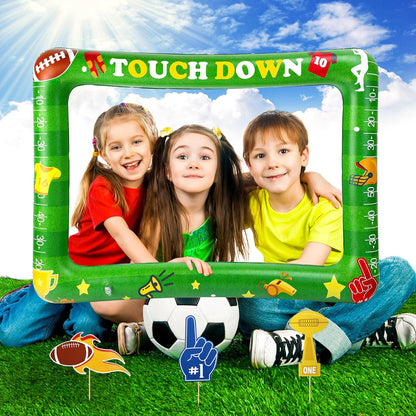 Watayo Inflatable Football Photo Prop Frame- Football Picture Frame Party Supply with 12 Pcs Booth Props DIY Kit- Sport Selfie Photo Frame for Sport Game Day Decorations & Photography Party Supplies