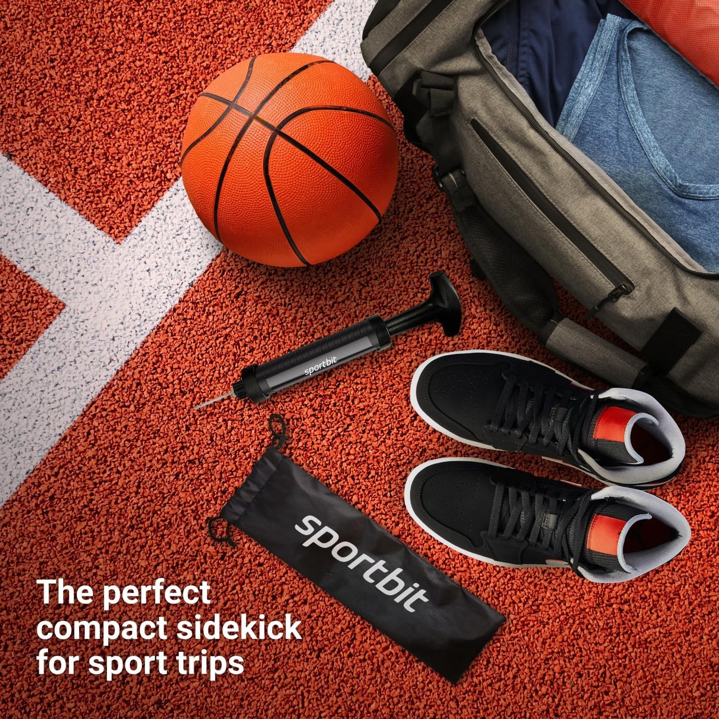 SPORTBIT Ball Pump for Sports Balls - Push & Pull Inflating System - Hand Pump for All Exercise Balls - Volleyball Pump, Basketball Inflator, Football & Soccer Ball Air Pump