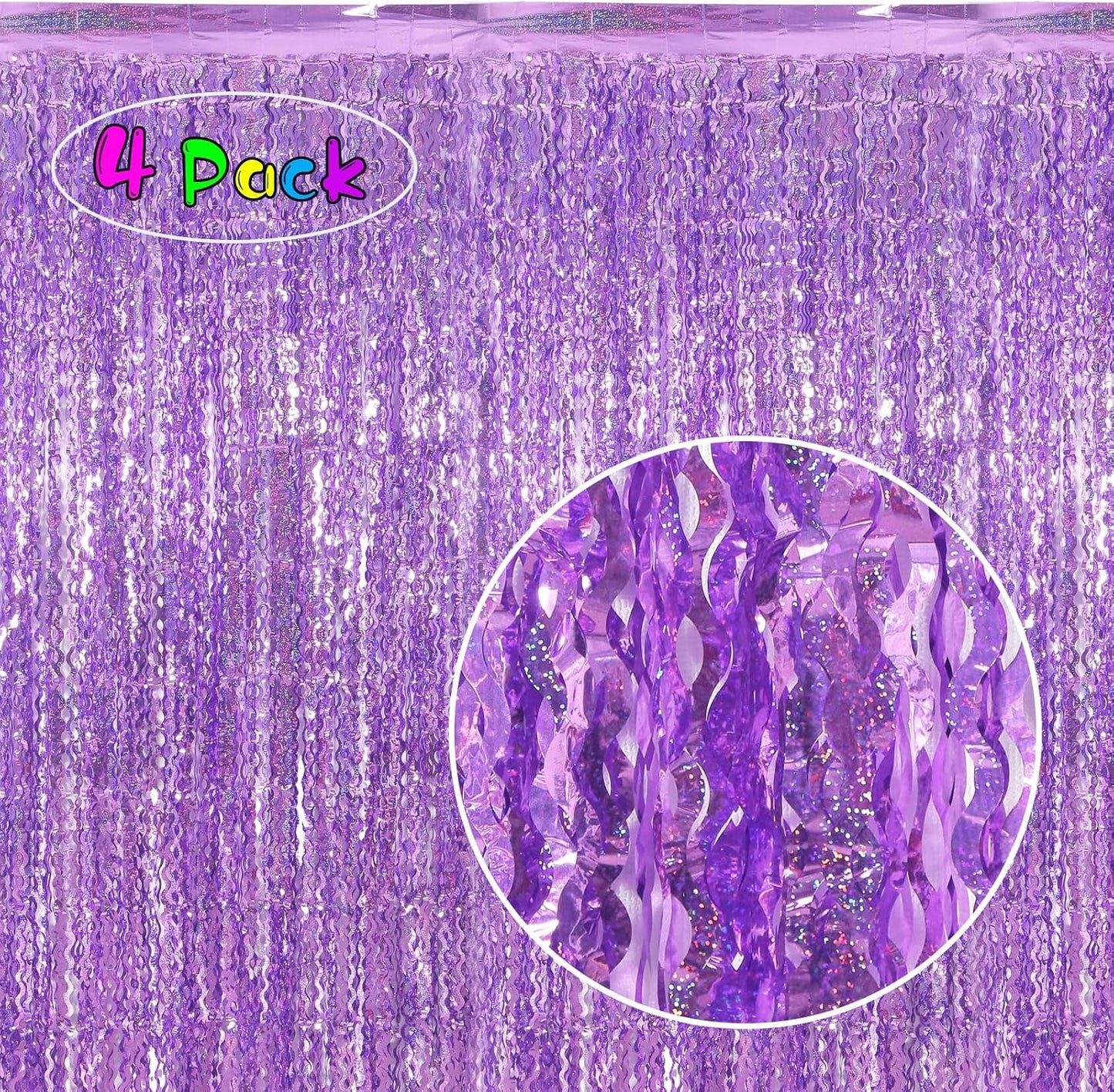 4 Pack Wavy Champagne Gold Metallic Tinsel Foil Fringe Curtains Backdrop - 3.3X6.6ft Foil Fringe Backdrop for Parties | Door Streamers for Birthday | Photo Booth Backdrops Party Decor
