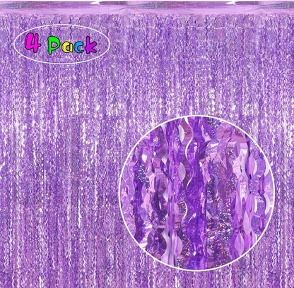 4 Pack Wavy Champagne Gold Metallic Tinsel Foil Fringe Curtains Backdrop - 3.3X6.6ft Foil Fringe Backdrop for Parties | Door Streamers for Birthday | Photo Booth Backdrops Party Decor
