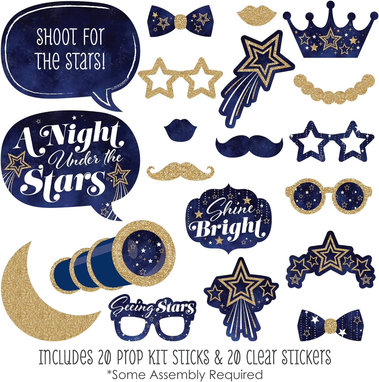 Big Dot of Happiness Prom - Photo Booth Props Kit, Dance Decorations, Photography Accessories, Party Decor- 20 Piece set