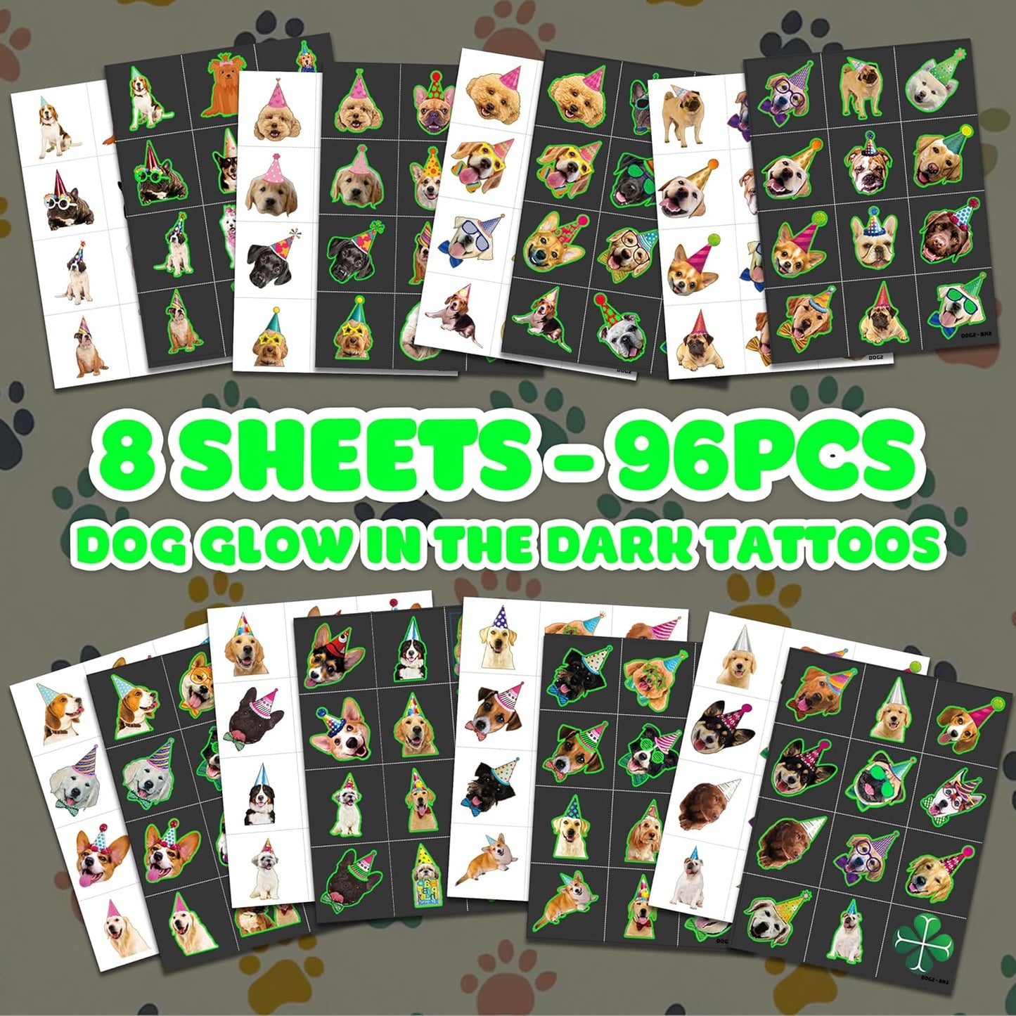 96PCS Dog Party Temporary Tattoos Stickers for Kids – Pre-Cut, Waterproof & Skin-Safe | Cute Puppy Theme 1st 2nd Birthday Supplies, Party Favors, Decorations (Normal)