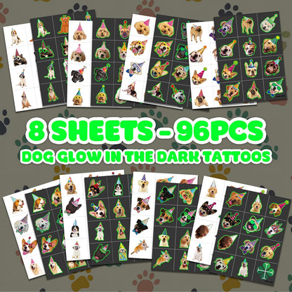 96PCS Dog Party Temporary Tattoos Stickers for Kids – Pre-Cut, Waterproof & Skin-Safe | Cute Puppy Theme 1st 2nd Birthday Supplies, Party Favors, Decorations (Normal)