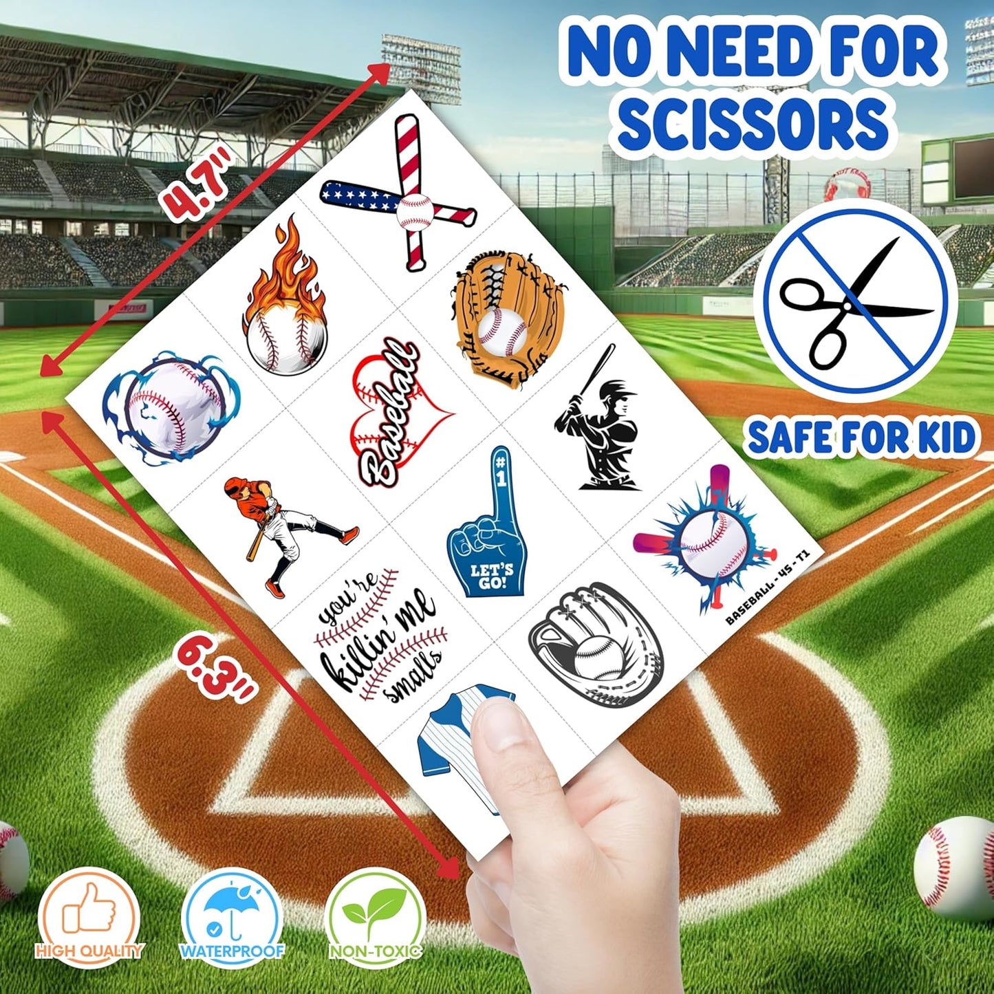 72PCS Baseball Party Favors - 48 Pre-Cut Tattoos & 24 Slap Bracelets for Kids, Perfect for Sports-Themed Birthdays, School Prizes, and Classroom Rewards