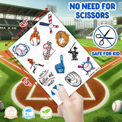 72PCS Baseball Party Favors - 48 Pre-Cut Tattoos & 24 Slap Bracelets for Kids, Perfect for Sports-Themed Birthdays, School Prizes, and Classroom Rewards