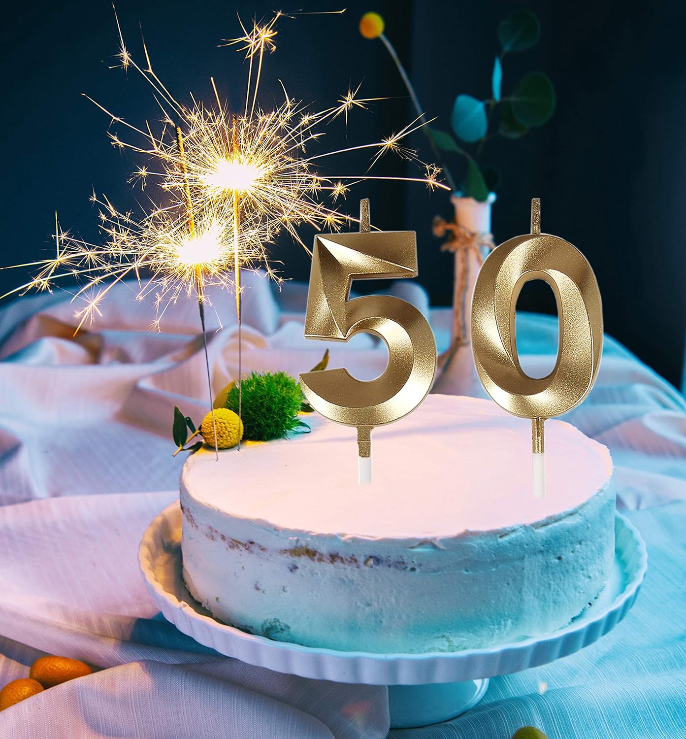 50th Birthday Candles,Gold Number 50 Cake Topper for Birthday Decorations Party Decoration
