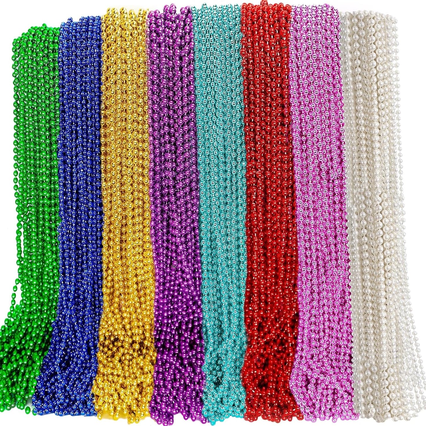 200PCS Mardi Gras Beads Necklaces Bulk 33 Inch 7 mm Purple Blue Pink Silver Gold Red Green Mardi Gras Beaded Necklaces Glow Party Throw Parade Beads Mardi Gras Decorations for Women Men Kids