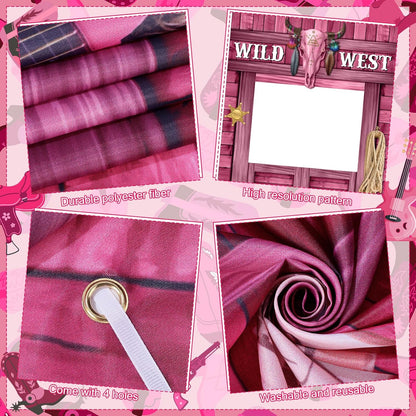 Large Cowgirl Party Decorations Wild West Pink Photo Banner Fun Frame Banner West Wanted Photo Booth Prop Wild Western Selfie Banner for Wild West Western Theme Birthday Party Game Decoration Supplies