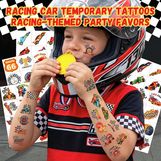 96PCS Racing Car Temporary Tattoos Stickers - Sport Racing Car Birthday Party Favors Themed Birthday Party Decorations Accessories Supplies Gift Idea For Kids Teens Adult Classroom Prizes Rewards
