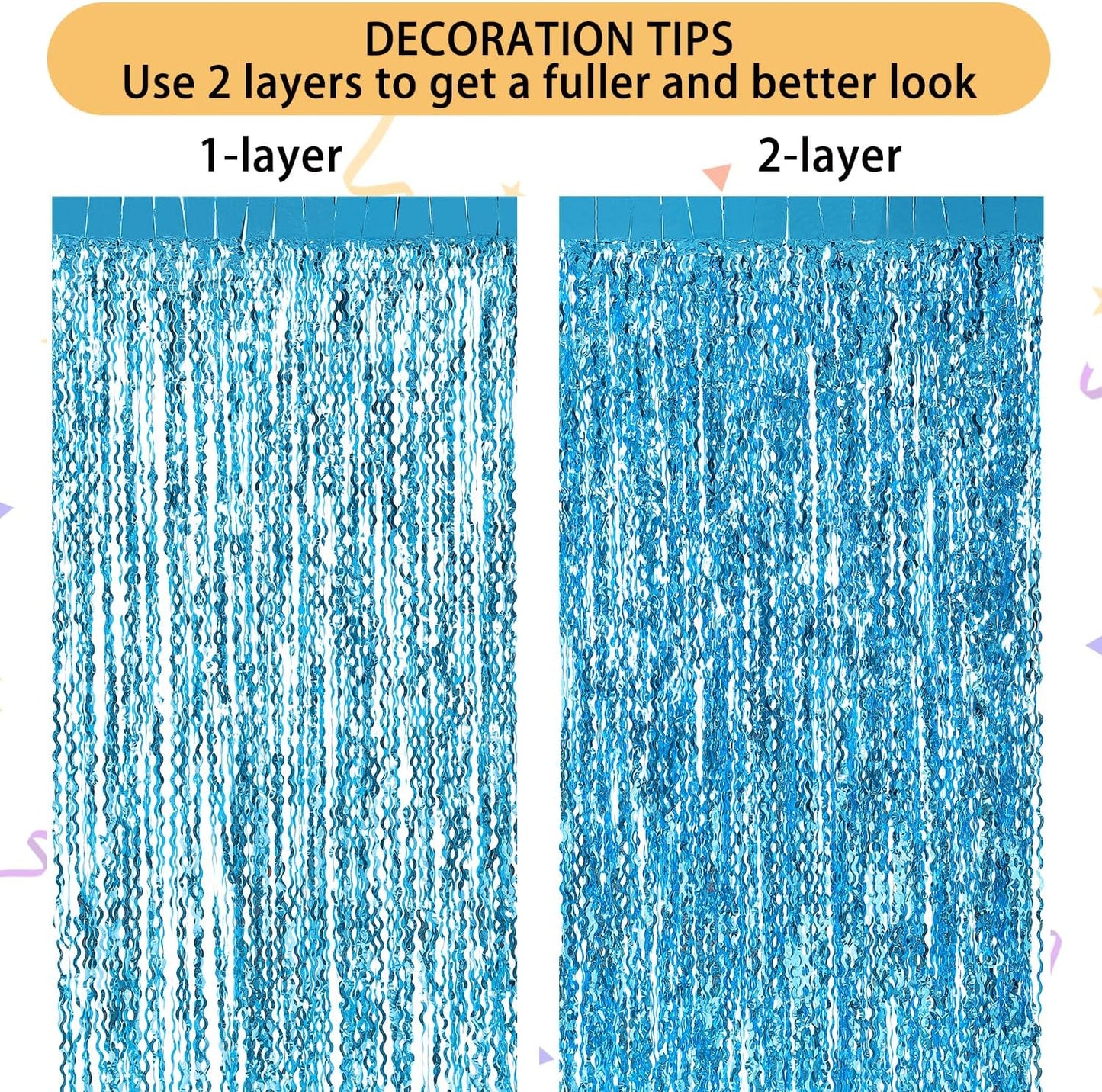 3 Pack Colorful Foil Fringe Curtain Backdrop - 6.6 x 3.3 ft Wavy Rainbow Tinsel Backdrop Curtain Metallic Streamers Iridescent Holiday Photo Booth Party Decorations