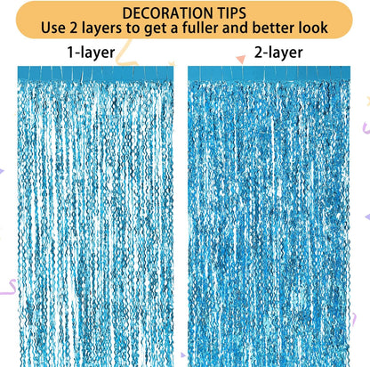 3 Pack Colorful Foil Fringe Curtain Backdrop - 6.6 x 3.3 ft Wavy Rainbow Tinsel Backdrop Curtain Metallic Streamers Iridescent Holiday Photo Booth Party Decorations