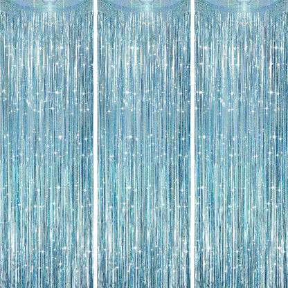 Voircoloria 3 Pack 3.3x8.2 Feet Gold Foil Fringe Backdrop Curtains, Tinsel Streamers, Fringe Backdrop for 2025 New Years Eve, Graduation, Birthday, Baby Shower, Gender Reveal, Disco Party - Colors B