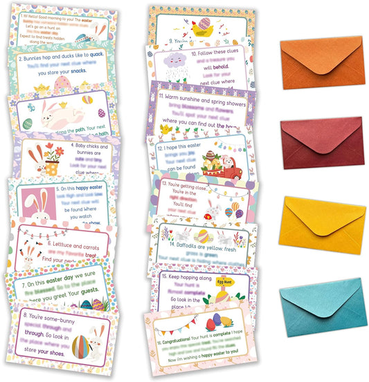 Easter Scavenger Hunt, Easter Gnomes Treasure Hunt Clues Cards with Envelopes, Easter Games for Adults, Easter Egg Hunt Supplies, Easter Party Decorations Spring Activities -01