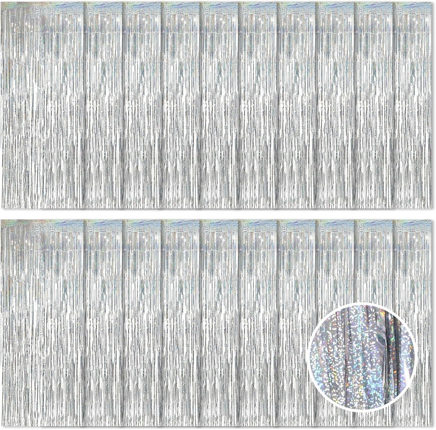 20 Pack Silver Foil Curtain Backdrop 3.2ft x 8.2ft Foil Fringe Backdrop Curtain Metallic Tinsel Foil Fringe Curtains Streamer Backdrop Curtains for Birthday Party Decorations Photo Booth (Silver)