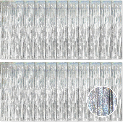 20 Pack Silver Foil Curtain Backdrop 3.2ft x 8.2ft Foil Fringe Backdrop Curtain Metallic Tinsel Foil Fringe Curtains Streamer Backdrop Curtains for Birthday Party Decorations Photo Booth (Silver)