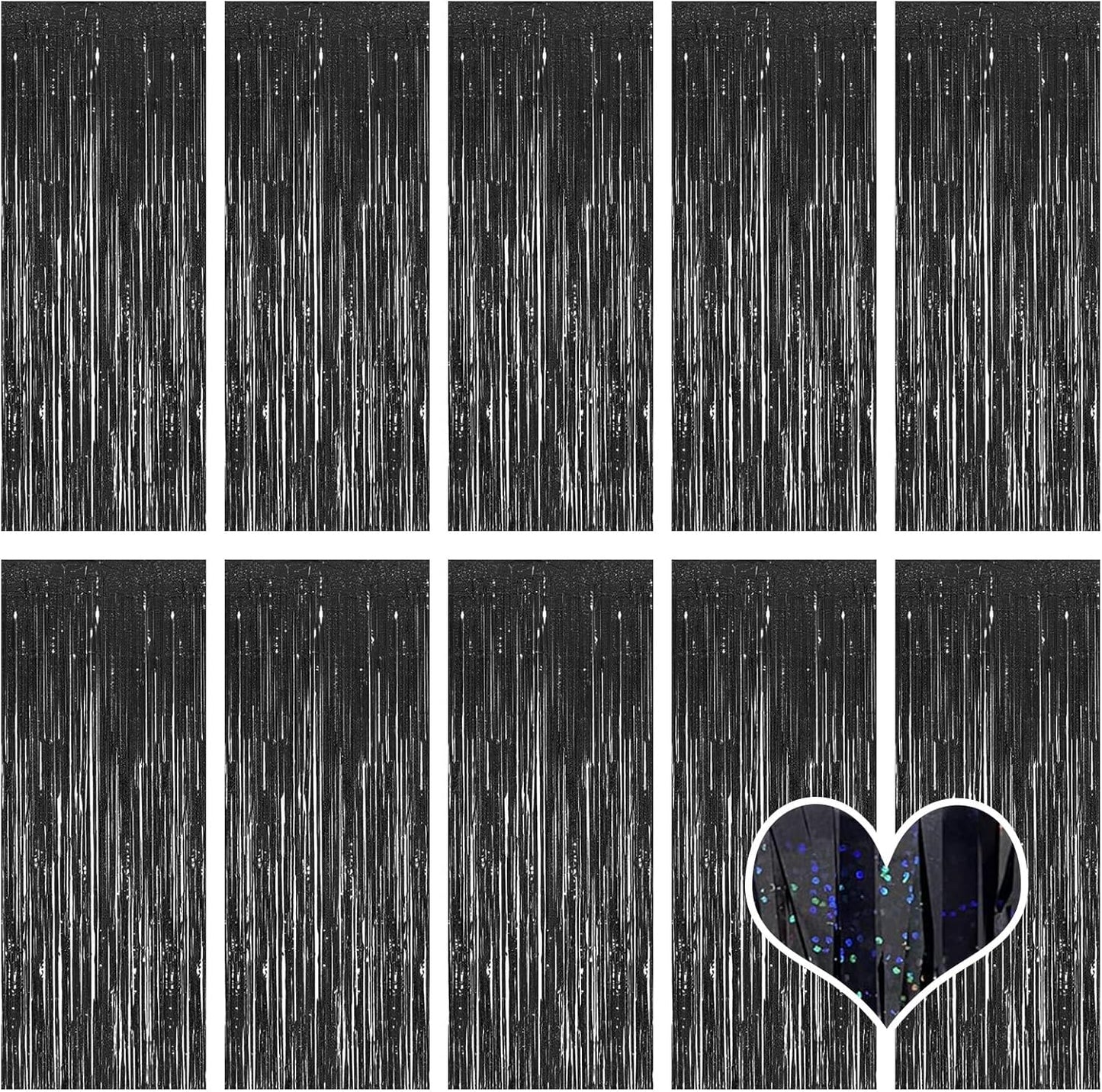 10 Pack Silver Backdrop Curtain 3.2ft x 8.2ft Metallic Tinsel Foil Fringe Curtains Photo Booth Background for Birthday Party Decoration Baby Shower Engagement Wedding Christmas Decoration (Silver)