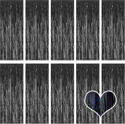 10 Pack Silver Backdrop Curtain 3.2ft x 8.2ft Metallic Tinsel Foil Fringe Curtains Photo Booth Background for Birthday Party Decoration Baby Shower Engagement Wedding Christmas Decoration (Silver)
