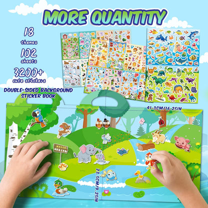 Sinceroduct 64 Sheets Stickers for Kids, 1800+pcs Animal Sticker, 16 Animal Themes Water Bottle Stickers, Scrapbooking Party Favors Classroom for Kids, Children, Teacher, Parent