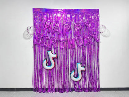 Happy Mothers Day Decorations Melsan 3 Pack 3.2 x 8.2 ft Pinkish Purple Tinsel Fringe Curtain Backdrop, Sparkling Metallic Party Decorations for Girls Birthday, Bachelorette, Wedding, Photo Booth