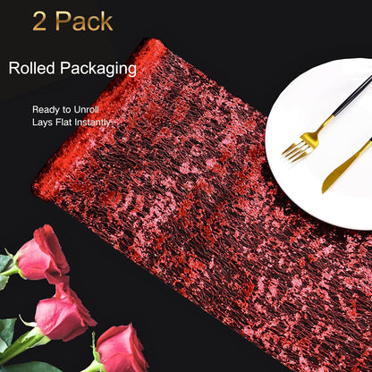 Snowkingdom 2 Pieces Gold Table Runner, Sequin Glitter Foil Metallic Thin Mesh Runner Roll 11"x108", Gold Table Decorations for Event Party, Wedding, Birthday Party, Christmas