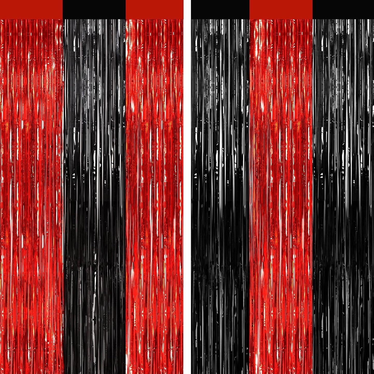 GCB 2Pack Black Metallic Tinsel Foil Fringe Curtains, Black Foil Curtain Backdrop, Photo Booth Props for Birthday Wedding Baby Shower Bachelorette Xmas Celebration Party Decorations Door Streamers