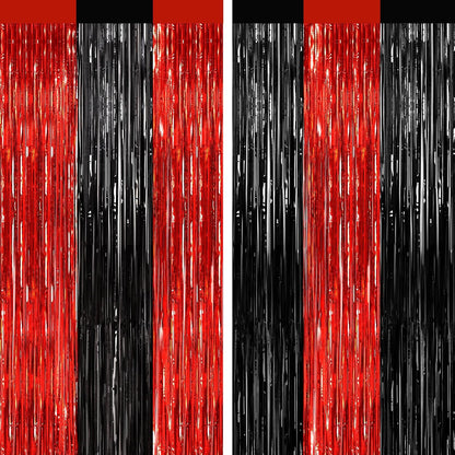 GCB 2Pack Black Metallic Tinsel Foil Fringe Curtains, Black Foil Curtain Backdrop, Photo Booth Props for Birthday Wedding Baby Shower Bachelorette Xmas Celebration Party Decorations Door Streamers