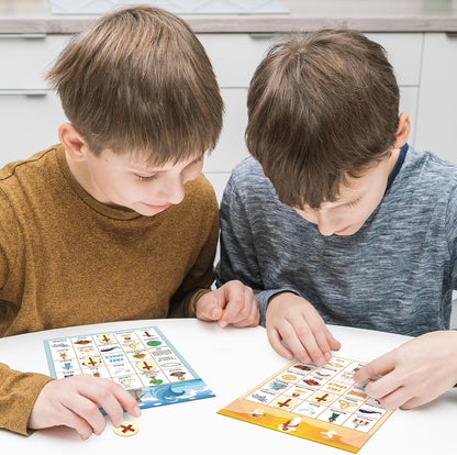 GRANDLMOON Bible Bingo Game 24 Players 6 Designs Christian Bible Bingo Card Religious Game Activities for Vacation Bible School Christian Sunday Church Easter Gift Family Open Day Supplies Box