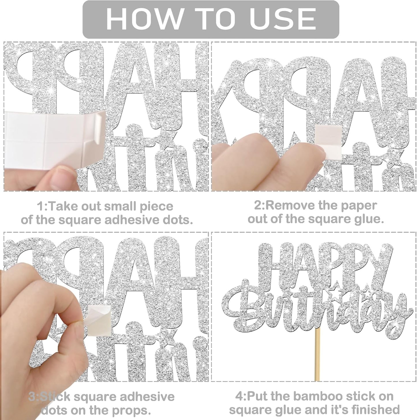 Glitter Silver Birthday Centerpiece Sticks 12PCS Happy Birthday Party Table Decorations Double Sided Birthday Party Centerpieces for Cheers to Birthday Anniversary Baby Shower Supplies