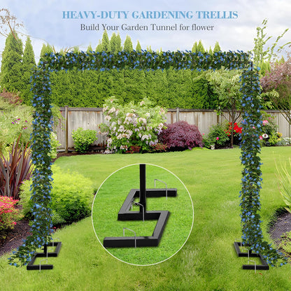 8.2FT Square Wedding Arch Backdrop Stand,Balloon Arch Stand, Metal Gold Backdrop Adjustable Stand Heavy Duty, Extra 2 Clamps Change Over The Table Rod Stand for Party Decoration,Garden Trellis Frame