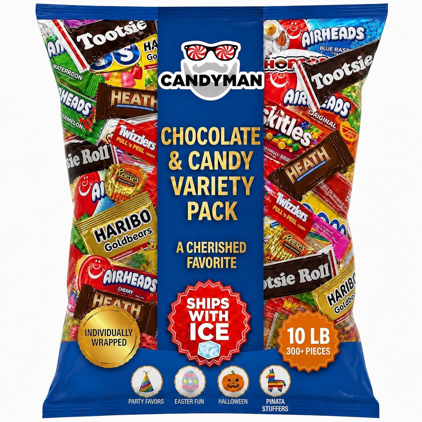 CANDYMAN (5 LB) Chocolate Candy Variety Pack — Individually Wrapped Bulk Candy Mix, Fun & Mini Size Treats for, Pinata Fillers for Kids, Party Favors, Father's Day, Ship with Ice