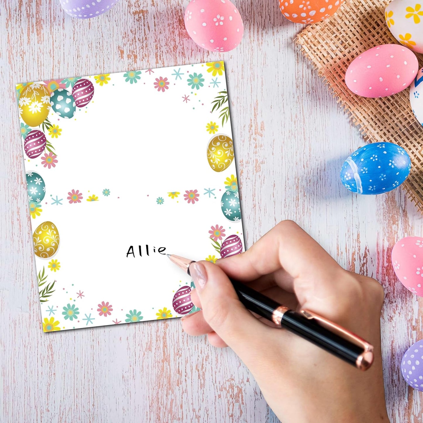 Easter Table Place Cards, Easter Eggs Seating Place Cards for Tables, Holiday Party Tent Cards, Food Tent Labels for Easter Party, Scored for Easy Folding, 25 Pack(A05)
