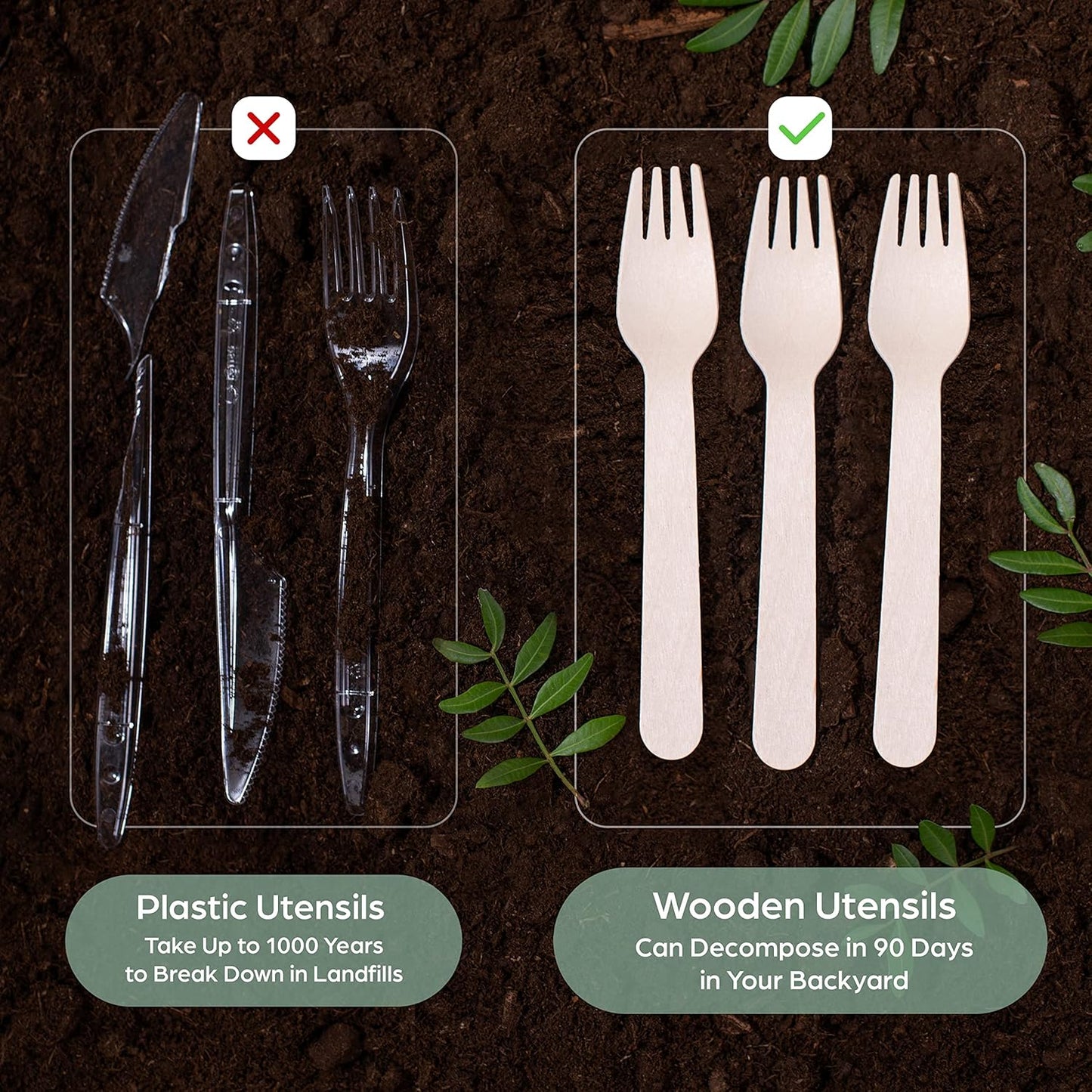 PURPLECLAY Wooden Disposable Utensils Set, 360 PCS Compostable Silverware (120 Forks, 120 Spoons, 120 Knives) Eco Friendly, Plastic-Free Cutlery for Parties & Catering, Alternative to Bamboo Utensils