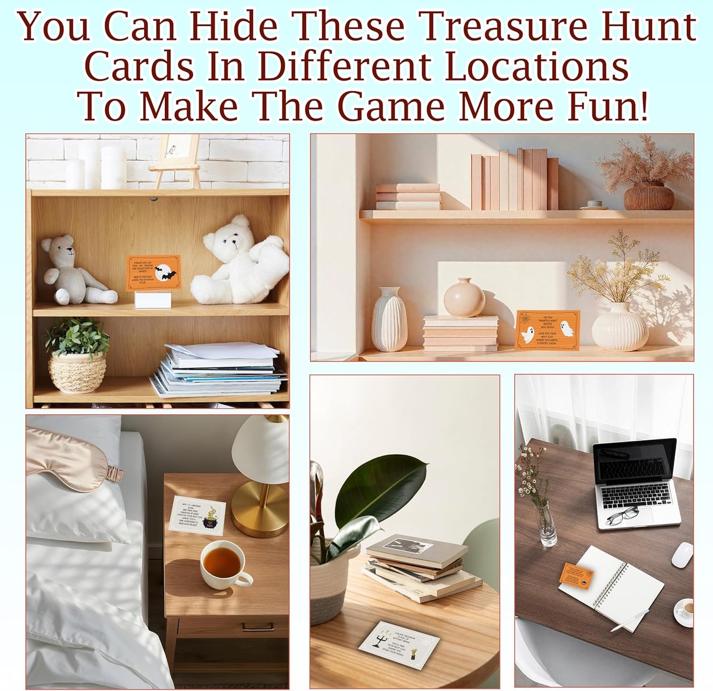 Halloween Scavenger Hunt Games Set, Trick Or Treat Treasure Hunt Clue Games for Friends Family, Halloween Activities for Large Groups, Horror Party Supplies Decorations, 01