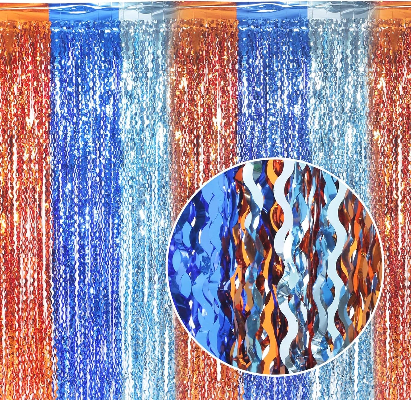 3 Pack Colorful Foil Fringe Curtain Backdrop - 6.6 x 3.3 ft Wavy Rainbow Tinsel Backdrop Curtain Metallic Streamers Iridescent Holiday Photo Booth Party Decorations