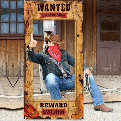 Funrous Wanted Poster Photo Prop Western Photo Booth Prop Large Selfie Frame Poster Fabric Banner Backdrop Wanted Sign for Cowgirl Cowboy Party Decoration Rustic Birthday Party Supplies (Pink)
