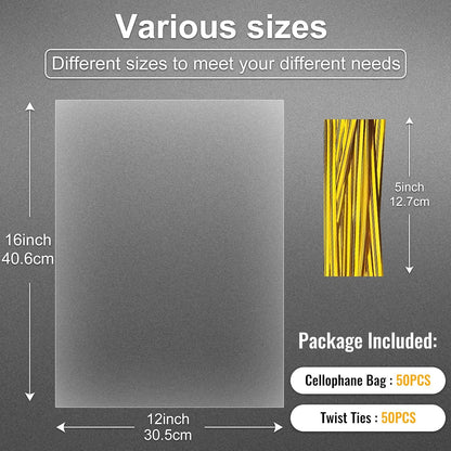 Clear Candy Bags 100pcs 6X10 Cellophane Treat Bag Party Favor Goodie Cake Pop Gift Apple Cello for Gift Baskets Bakery Cookie with Ties