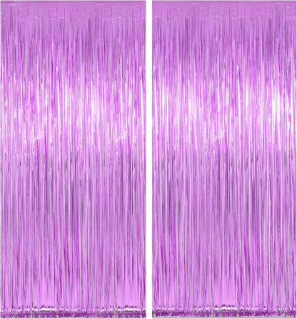 Melsan 2 Pack 3.2 ft x 8.2 ft Tinsel Foil Fringe Curtains Backdrop, Sparkle Metallic Foil Curtains for Party Photo Booth Props Decoration, Pinkish Purple