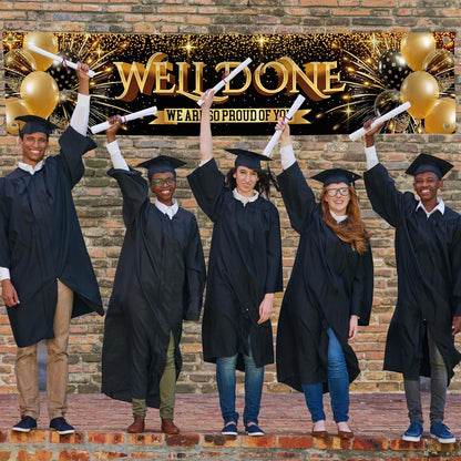 Welcome Banner - Black and Gold Welcome Home Decorations 6 x 1.3ft - Welcome Back Banner - We Missed You So Much