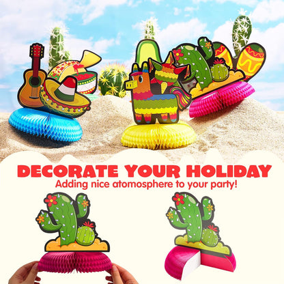 JOYIN 6 PCs Cinco De Mayo Fiesta Honeycomb Table Centerpiece 8.5” Party Decoration for Fun Fiesta Taco Party Supplies, Luau Event Photo Props, Mexican Theme for Carnivals Festivals