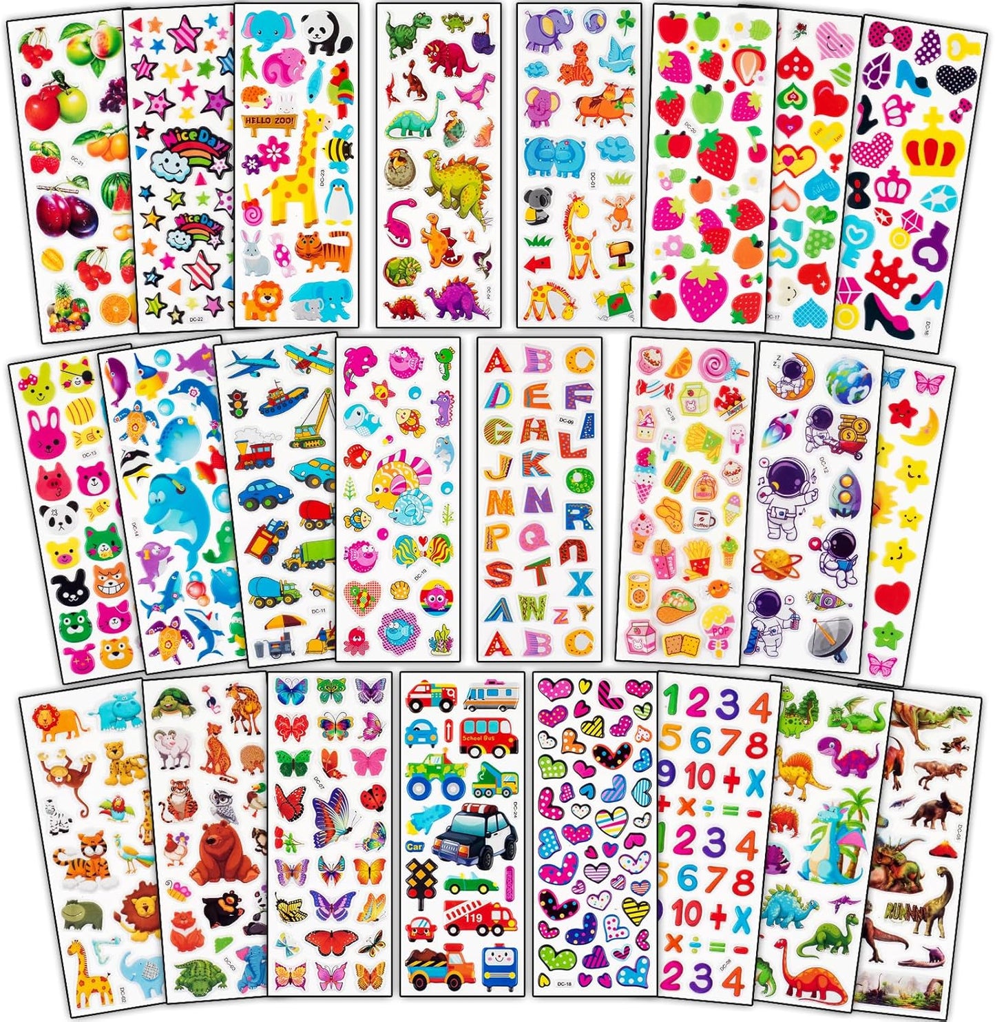 Habett 3D Stickers for Kids & Toddlers, 500+ 3D Puffy Stickers Including Animals, Letters, Numbers, Dinosaurs, Cars and More for Boys, Girls, Teachers, Reward, Craft Scrapbooking