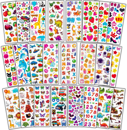 Habett 3D Stickers for Kids & Toddlers, 500+ 3D Puffy Stickers Including Animals, Letters, Numbers, Dinosaurs, Cars and More for Boys, Girls, Teachers, Reward, Craft Scrapbooking